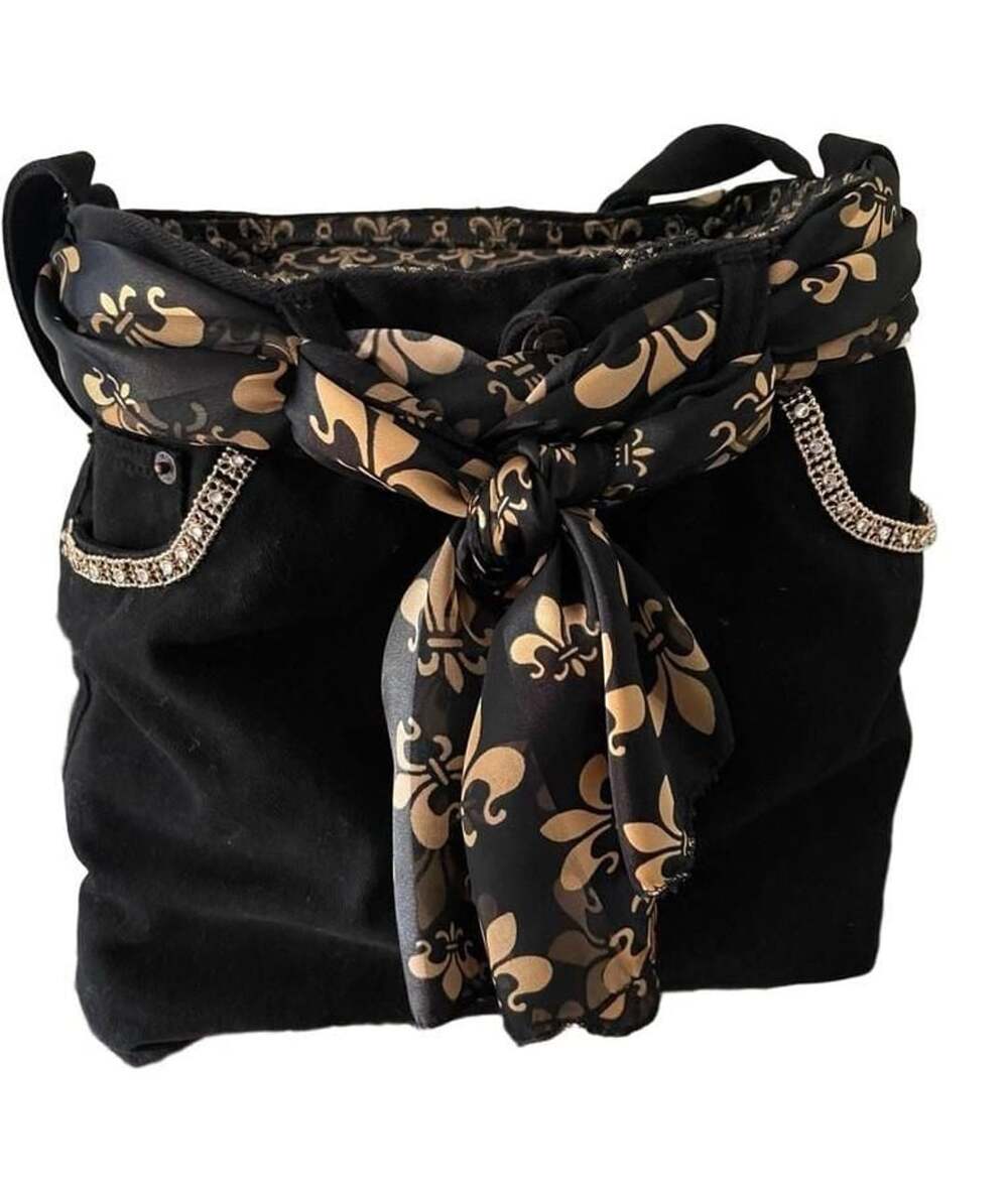 Custom Upcycled Black Velvet Denim New Orleans Saints Fan Tote Bag OOAK